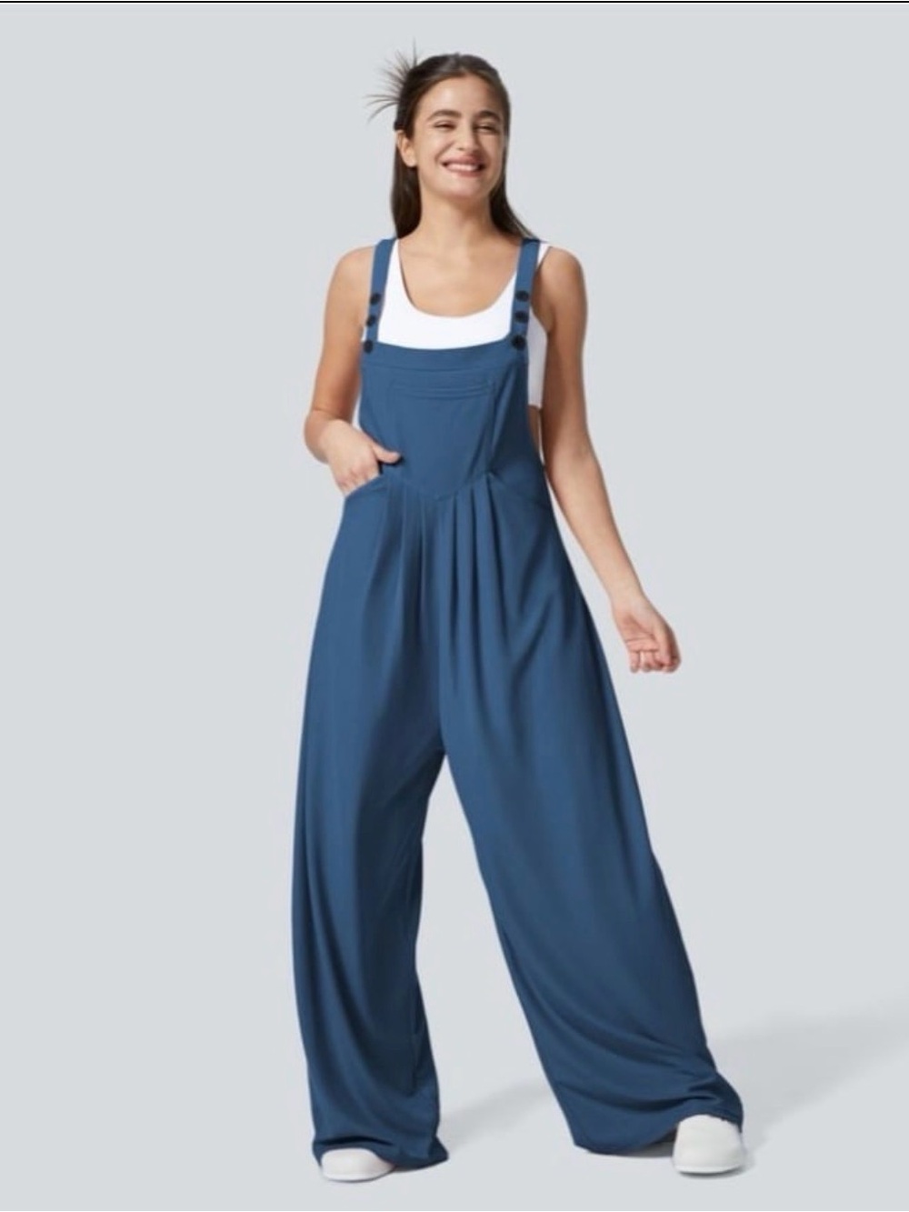 HALARA Pinafore Wide-Leg Jumpsuit in Blue NWOT